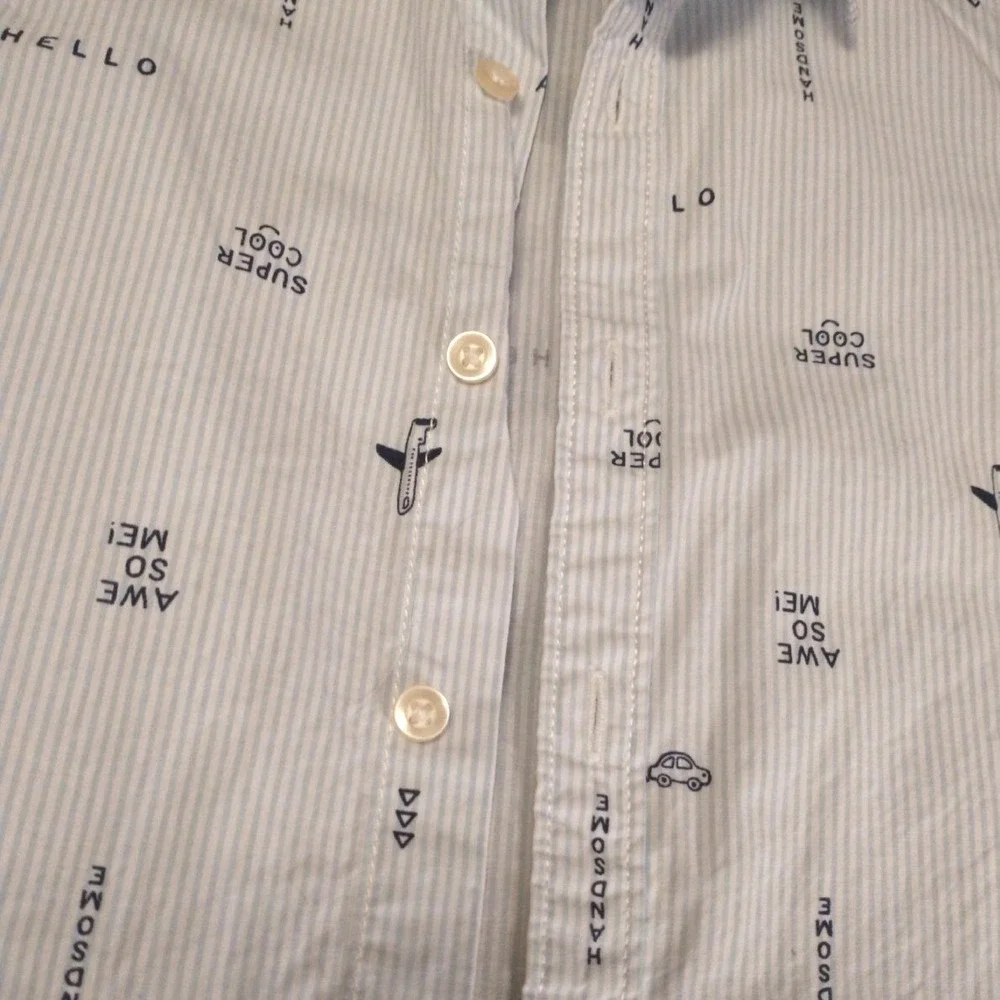 Carters Toddler Boys 24M Blue White Pinstripe Airplane Car Button Down Shirt